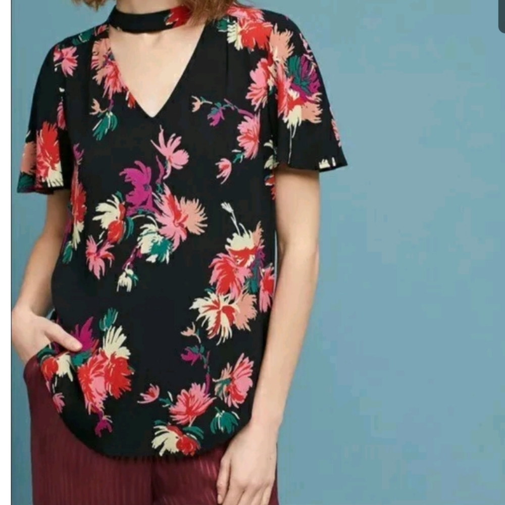 Maeve Anthropologie Women's Floral Bella Choker Blouse